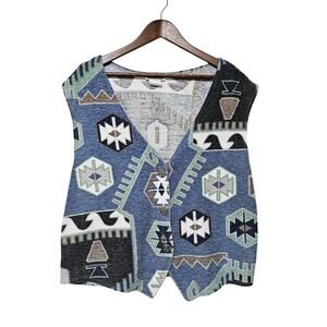 Vintage Southwestern Vest Women's Sz XL Blue Native American Western Earth Tones